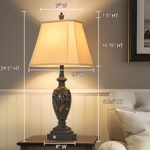 29.5" Touch Control Traditional Table Lamp Set of 2 with USB A+C (Black Gold / 29.5")