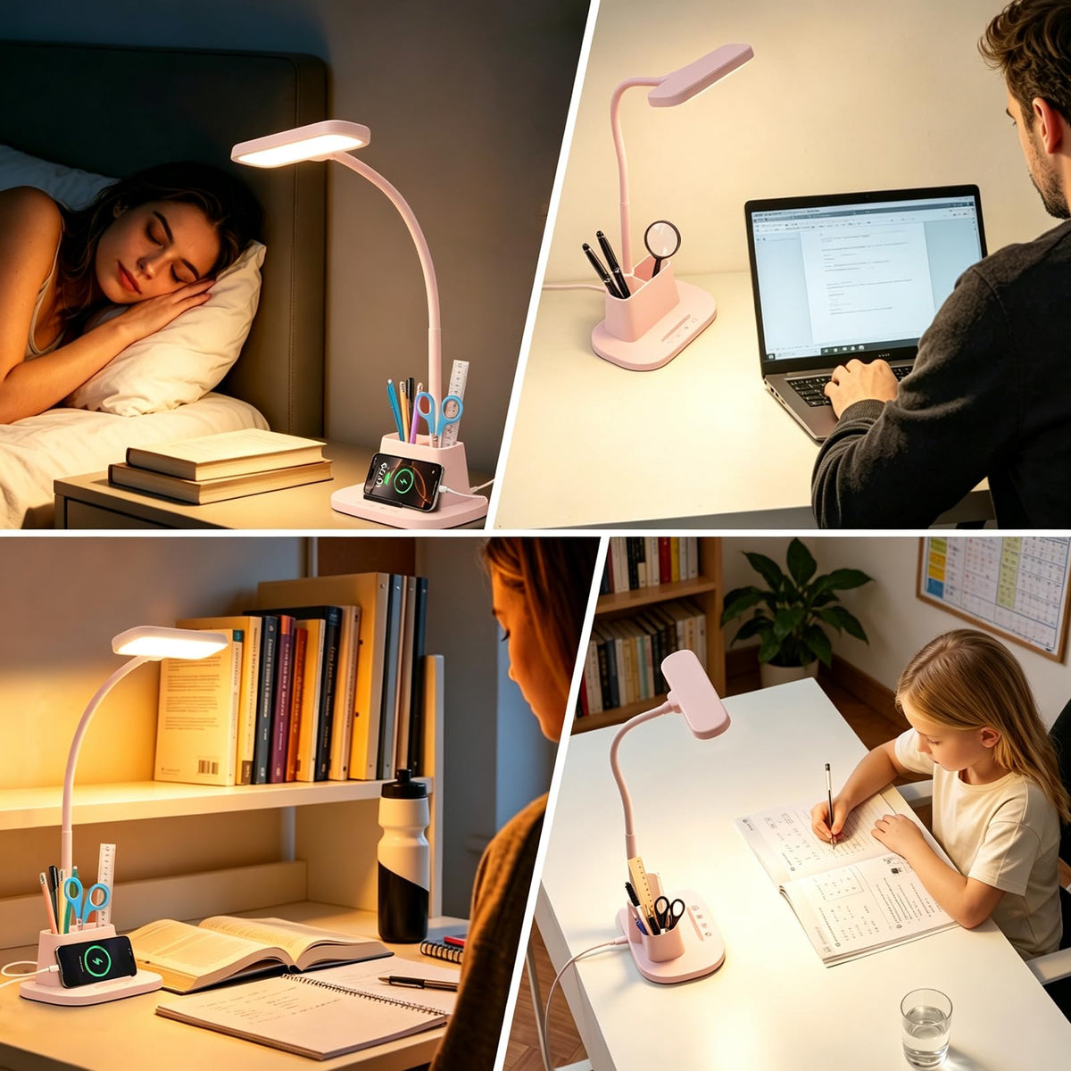 Cute Pink Desk Lamp with Pen Holder (Pink)