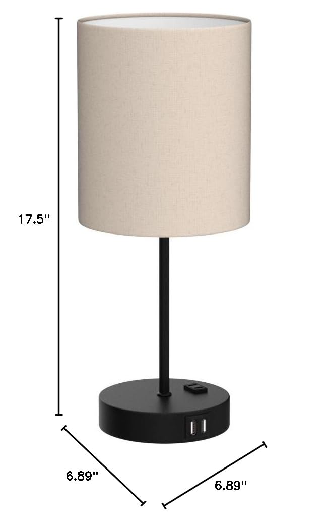 Set of 2 Touch Beige Table Lamps with 2 USB Ports & AC Outlet (Beige Linen & Matte Black (Base) - 2700K)