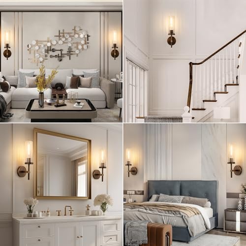 15" Knurled Brass Wall Sconces Set of 2 (Bronze-Crackle Tube / 15″-2 Pack)