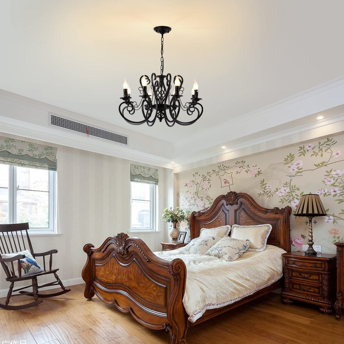 8 Light French Country Chandelier (Black/8 Lights)