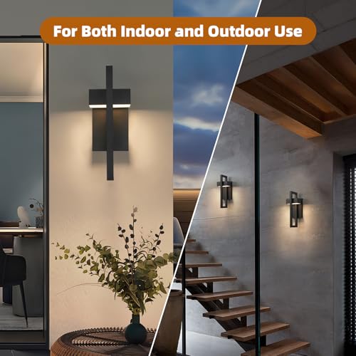 Modern LED Outdoor Wall Lights Black Exterior Lighting Fixtures (Black - No Sensor / 16.5Inch - 1 Pack)
