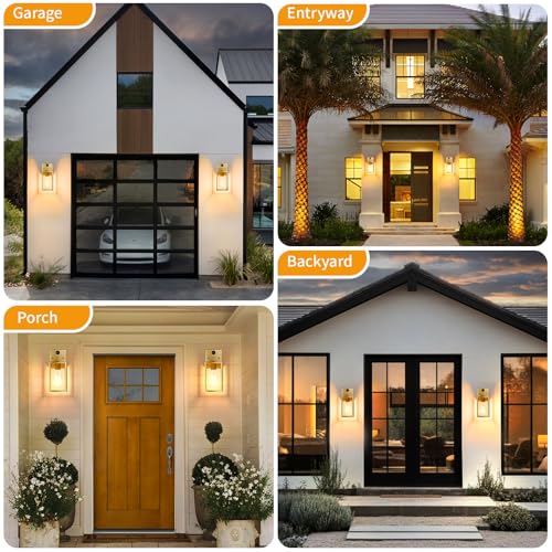2 Pack Gold Motion Sensor Outdoor Light Fixtures Wall Mount (10.24'' / Gold)