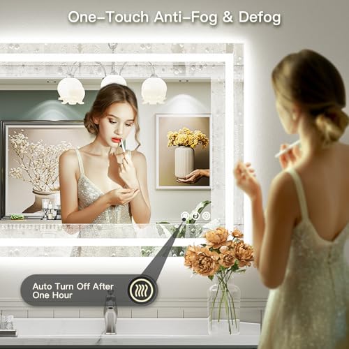 48x40 Inch LED Bathroom Mirror with Lights (Backlit+front Lit / 48"L x 40"W)