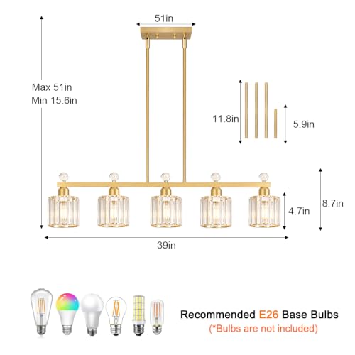39" Crystal Island Light for Kitchen 5 (Gold / 5 light-39in)