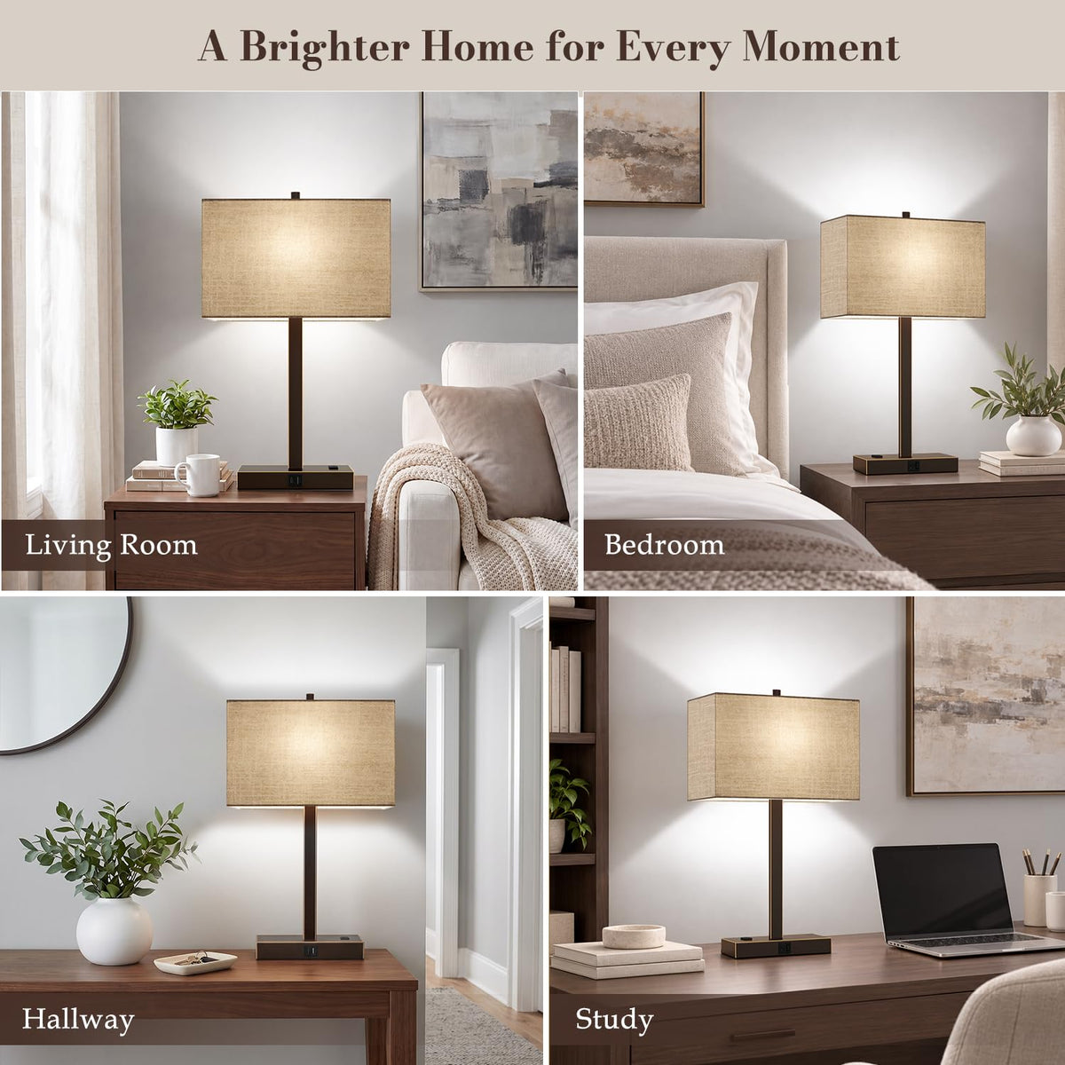 21" Set of 2 Table lamp with USB A+C & AC Outlets (Champagne Gold & Oil-Rubbed Bronze)