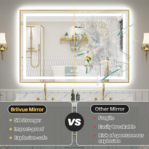 60x40 Inch LED Bathroom Mirror with Gold Frame (Backlit+front Lit With Gold Frame / 60"L x 40"W)