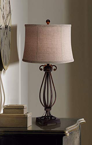 32" Large Table Lamp Taos Scroll Metal Iron Bronze Brown
