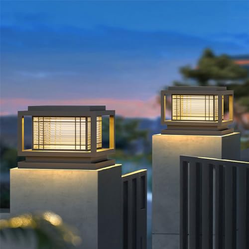 Outdoor Solar Outdoor Column Lights Modern Post Caps Light Aluminum IP65 Waterproof Pillar Light Square Landscape Column Lamp for Patio Posts Flat Surface Garden Decoration Post Lanterns