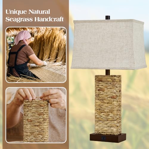 Rattan Table Lamps Set of 2 (Light Brown)