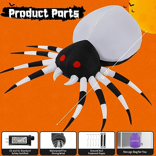 6 FT Height Halloween Inflatables Outdoor Spider with Magic Light (6 Foot Inflatables Halloween Spider)