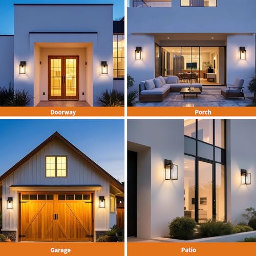 2 Pack Black Brush Gold Dusk to Dawn Exterior Lighting Fixtures Wall Mount (Black Brush Gold / Small-10.24'')