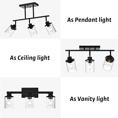 Track Lighting Fixtures 3 Light Ceiling Lights with Adjustable Track Heads (Black / 3-Light)