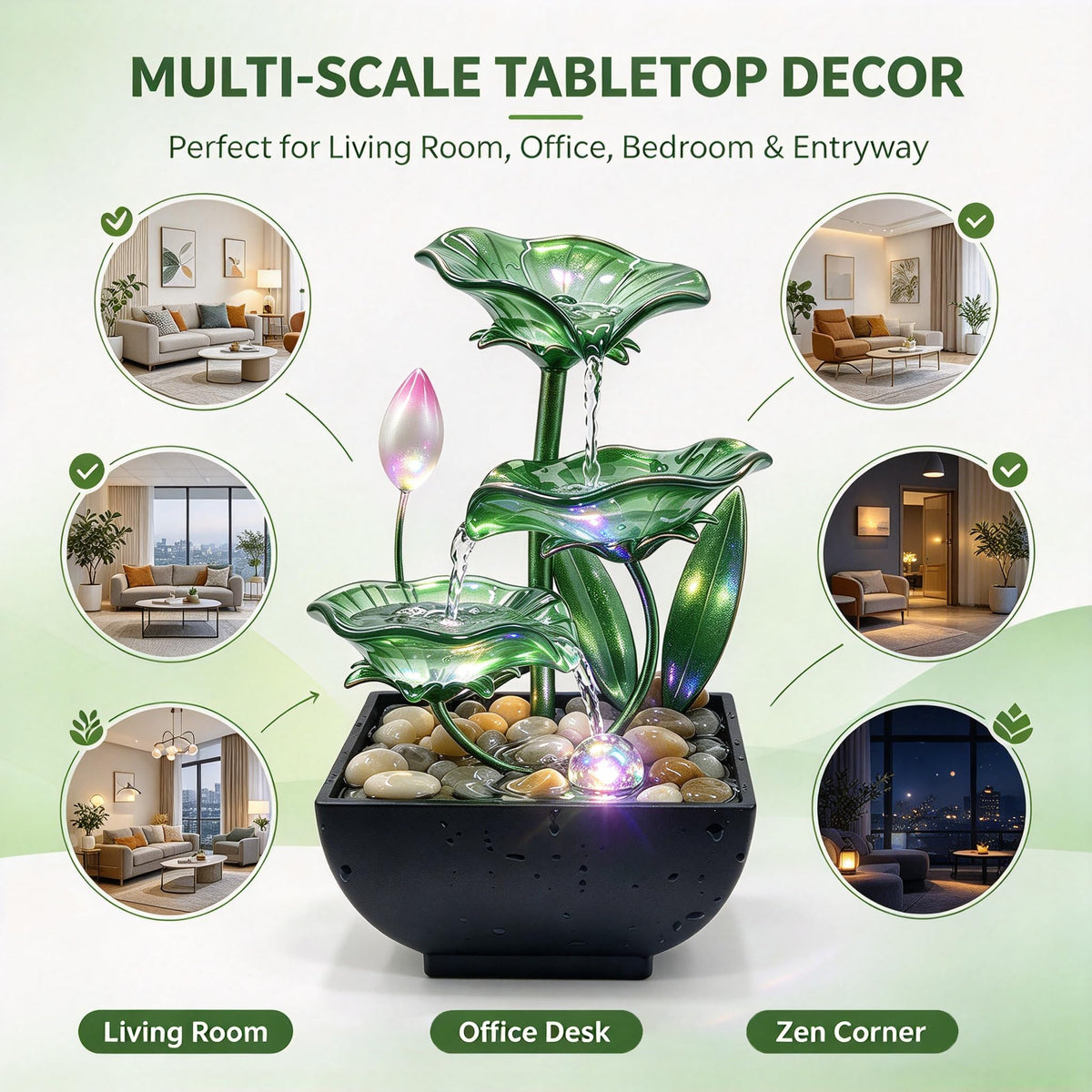 Tabletop Water Fountain (Green / H-24cm)