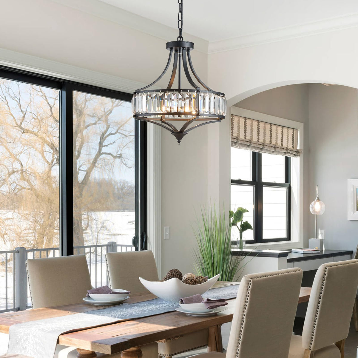 Black Crystal Chandeliers for Dining Room (15.7" Black)