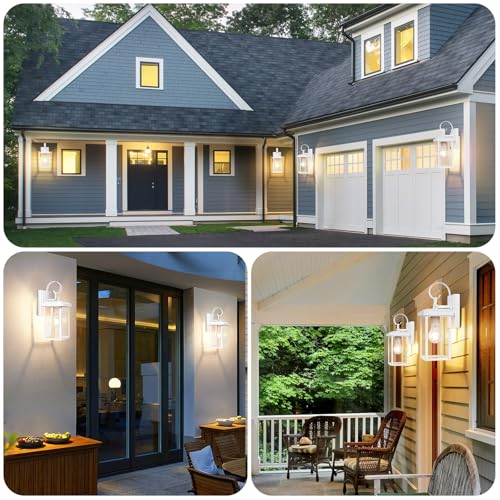 2 Pack Outdoor Wall Light Fixtures (White / 12.8")