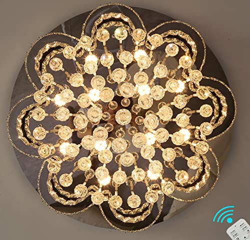 40in Modern LED Crystal Chandelier for Living Room Ceiling Light Fixtures Flush Mount Chandeliers Ceiling Chandelier for Foyer Hallway Dining Room (Silver / 40inch)
