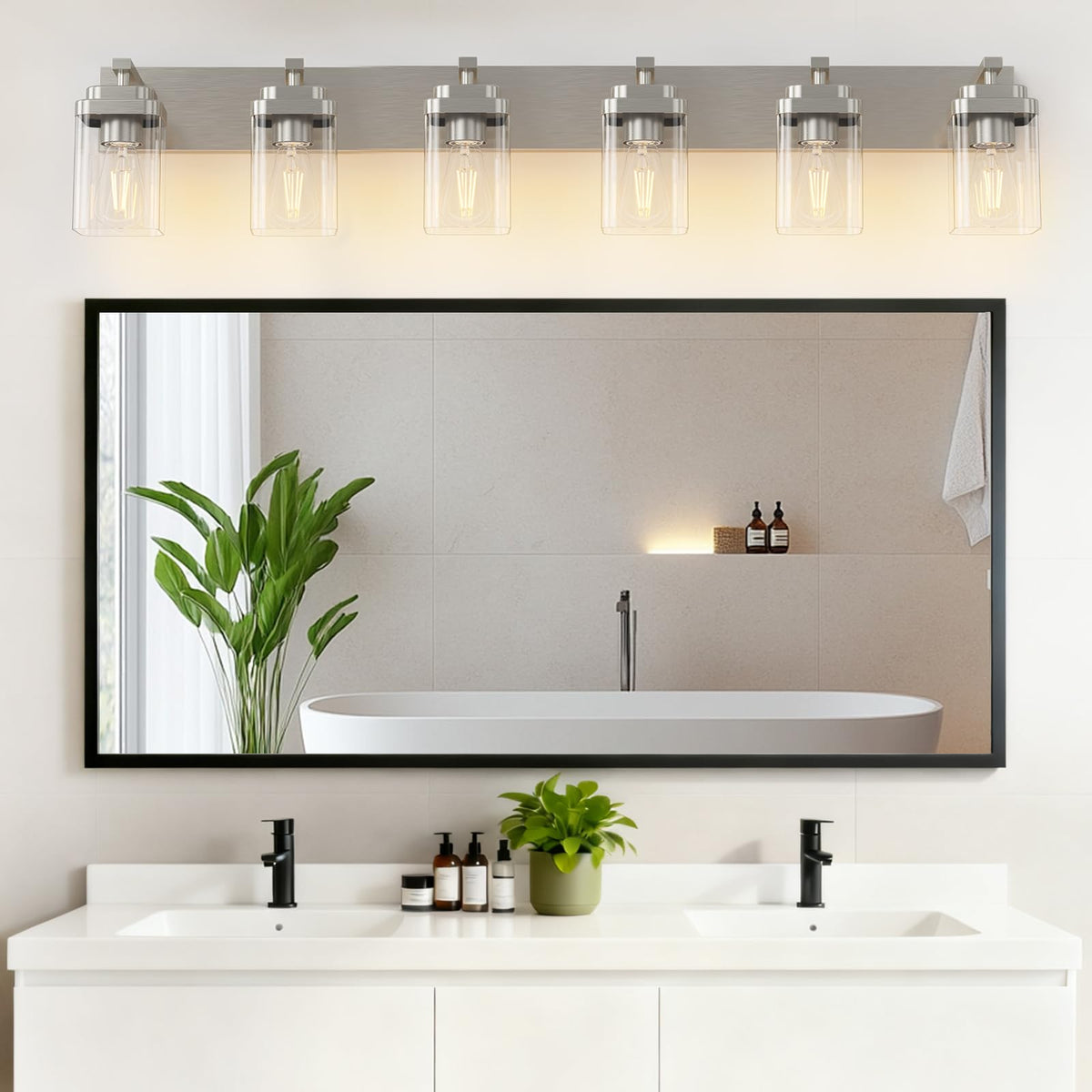 Brushed Nickel Bathroom Light Fixtures (Brushed Nickel / 6-Light, 46-inch)