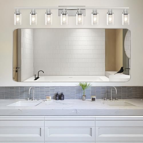 8 Light Brushed Nickel Vanity Light Fixtures Over Mirror 52in (Nickel / 8-light)