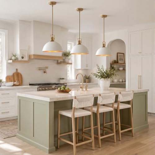 13 in Dome Pendant Light (White and Gold / 13 Inch)