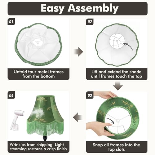 Green Bell Fringe Lamp Shades Set of 2 (Green Tassels — 2 Packs / Medium — 6" x 13" x 10.6")