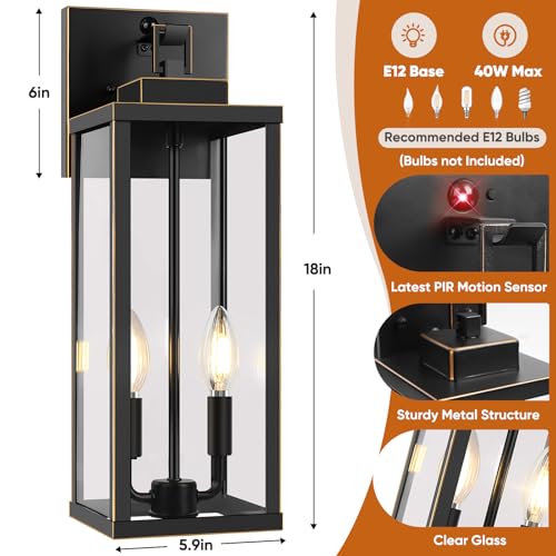 2 Pack 18” Large Motion Sensor Outdoor Wall Lights (Bronze / 18in)