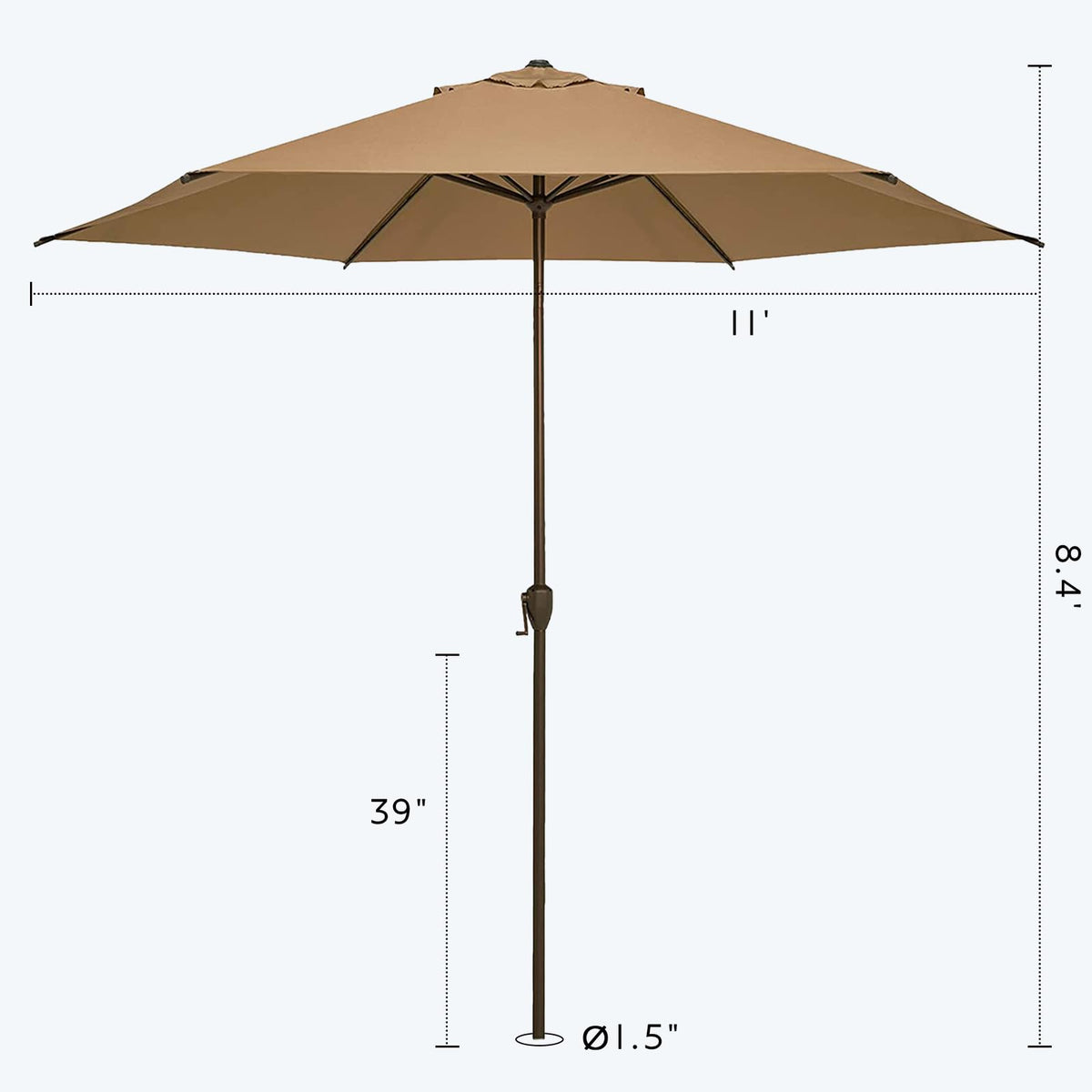 11FT Outdoor Patio Umbrella Outdoor Table Umbrella with Crank Market Umbrella 6 Sturdy Ribs UV Protection Waterproof and Push Button Tilt for Garden Deck Backyard Pool (11 FT(6 Ribs) / Tan)