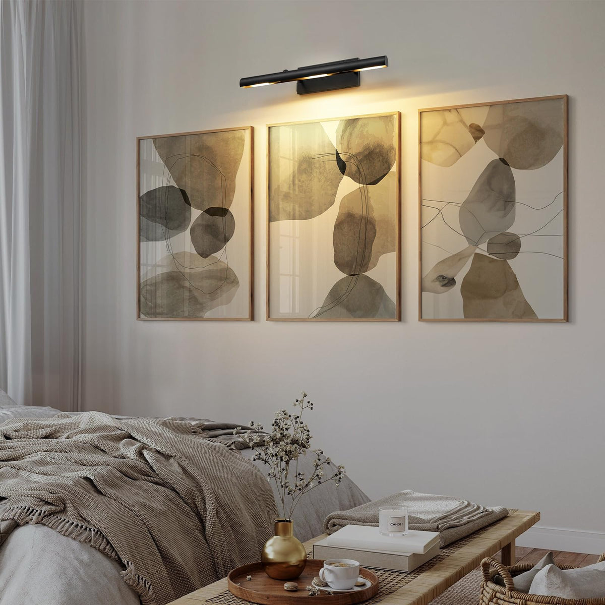 Black Art Picture Frame Wall Light (24"-3 Bulb / Black)