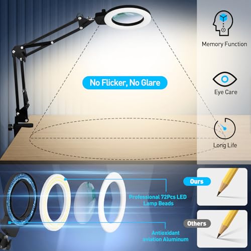 12X Magnifying Glass with Light and Stand (12X 9.06 INCH Base & Clamp)