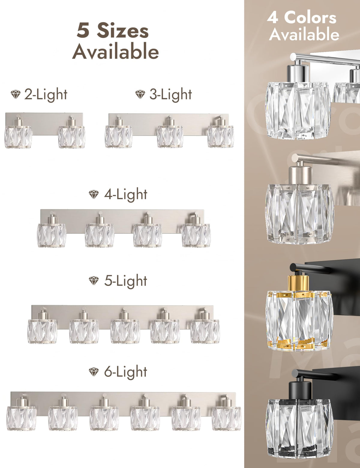 6 Light Crystal Bathroom Vanity Light Fixtures (Brushed Nickel-Round / 6 Light)