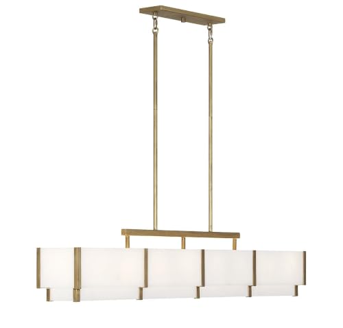 1-2332-8-60 Orleans Vintage Mid-Century Modern Natural Alabaster Linear Chandelier, 8-Light 480 Total Watts, 11" H x 58" L, Distressed Gold (58" Long / Distressed Gold)