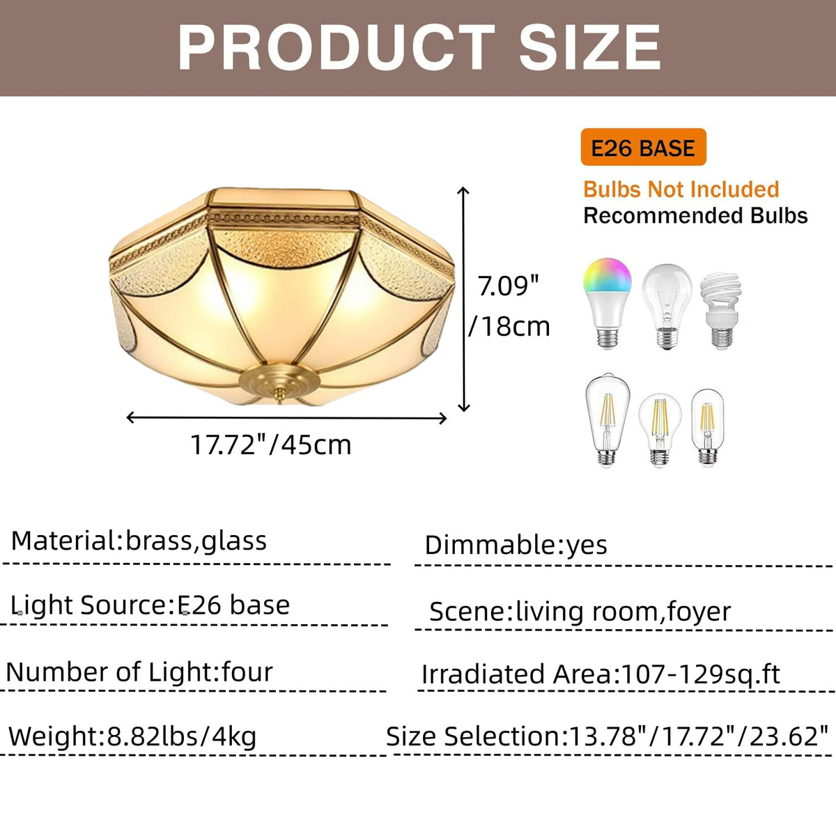 18 Inch Vintage Brass Flush Mount Ceiling Light (17.72"W)