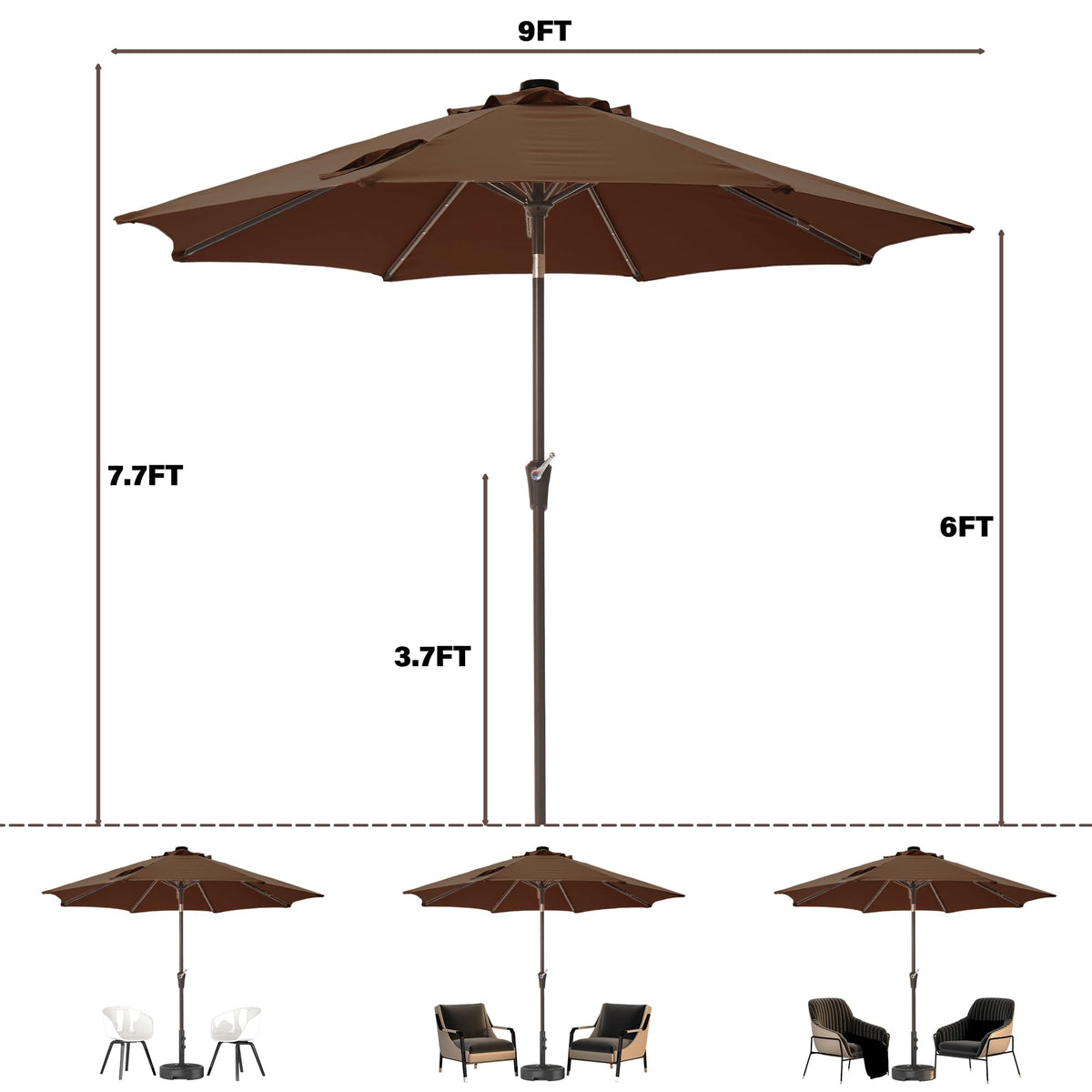 9' Patio Umbrella lights Outdoor Umbrella Patio for backyard brown (Brown / 9FT)