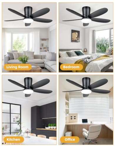 Low Profile Ceiling Fan with Light (Black)