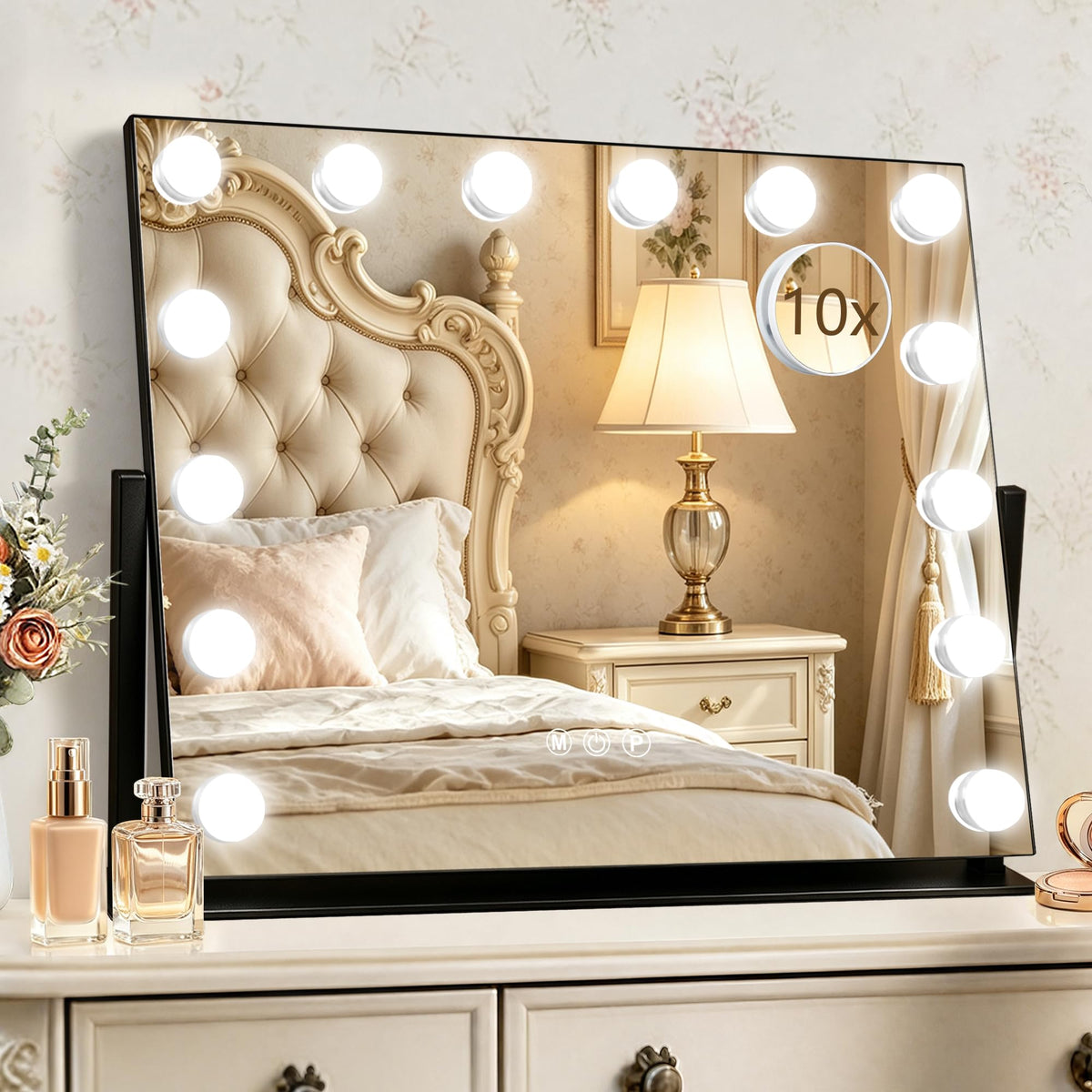 Black Hollywood Vanity Mirror with Lights (Black / 22"L x 17"W)