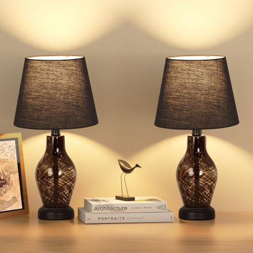 Small Bedside Table Lamp Set of 2 (Black)