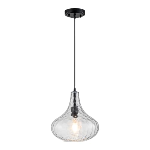 11" Hammered Glass Pendant Lights Kitchen Island Black (Black-Water ripples / 1-Light)