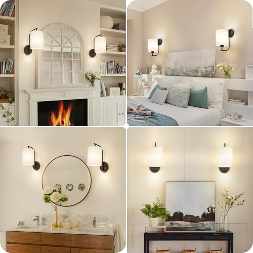 Battery Operated Wall Sconce Set of 2 (Black / White / Large)