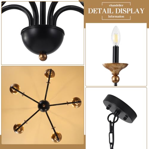 27.1" French Country Chandelier (27.1"/5-Light / Black & Antique Gold)