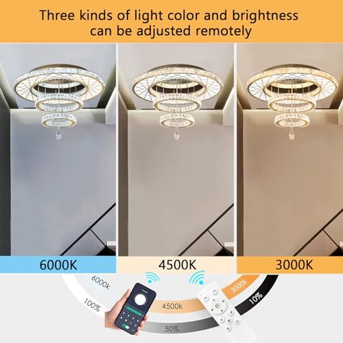 Modern Glam Chandelier LED Crystal Ceiling Chandeliers Light for Bedroom Living Room Dining Room Lighting Fixture 24 inch Gold Remote Dimmable Lights (24 inch / Gold)