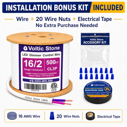16/2 0-10V Dimming Dimmer LED Switch Wire, Full-Size 16 AWG Solid Bare Copper Control Cable, ETL Listed CL3P Plenum Rated Flame-Retardant, Pink & Purple, for 0–30V Low Voltage System (500 FT)