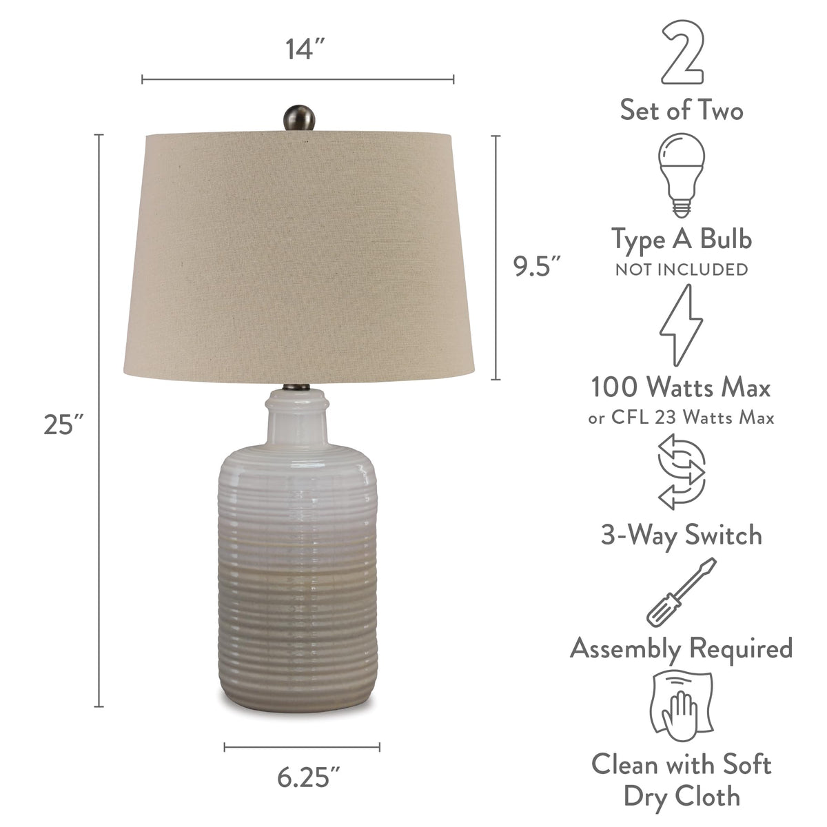 25 in Ceramic Table Lamp Set of 2 (Taupe)