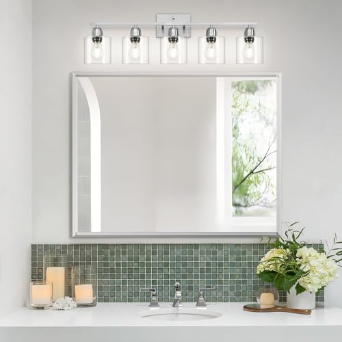 Modern Brushed Nickel 5 Light Bathroom Vanity Light (Nickel & Clear Glass / 5-Light)