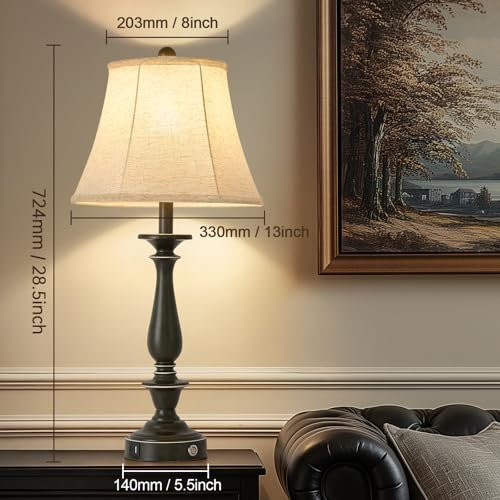 28.5'' Farmhouse Table Lamp Set of 2 (Taupe with Rubbed Edge / 28.5'')