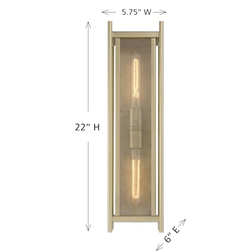 5-3805-344 Jacobs Mid-Century Modern Clear Mica Glass Rectangular Outdoor Wall Lantern, 2-Light 120 Total Watts, 22" H x 6" W, Serene Brass (22" Height / Serene Brass)