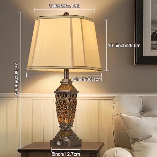 27.5“ Farmhouses Table Lamp with USB & USB (Brown-5 / Large)