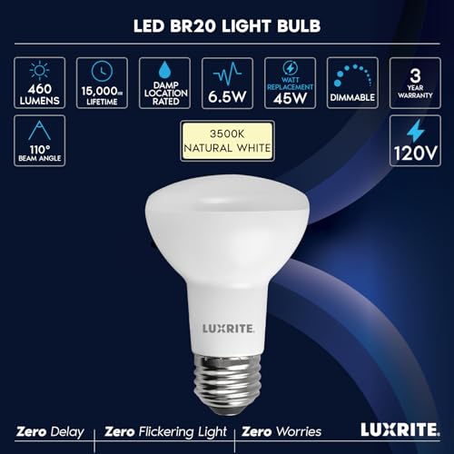 BR20 LED Light Bulb (6 Count (Pack of 1) / 3500k (Natural White))