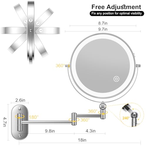9" Wall Mounted Lighted Makeup Mirror (Chrome)
