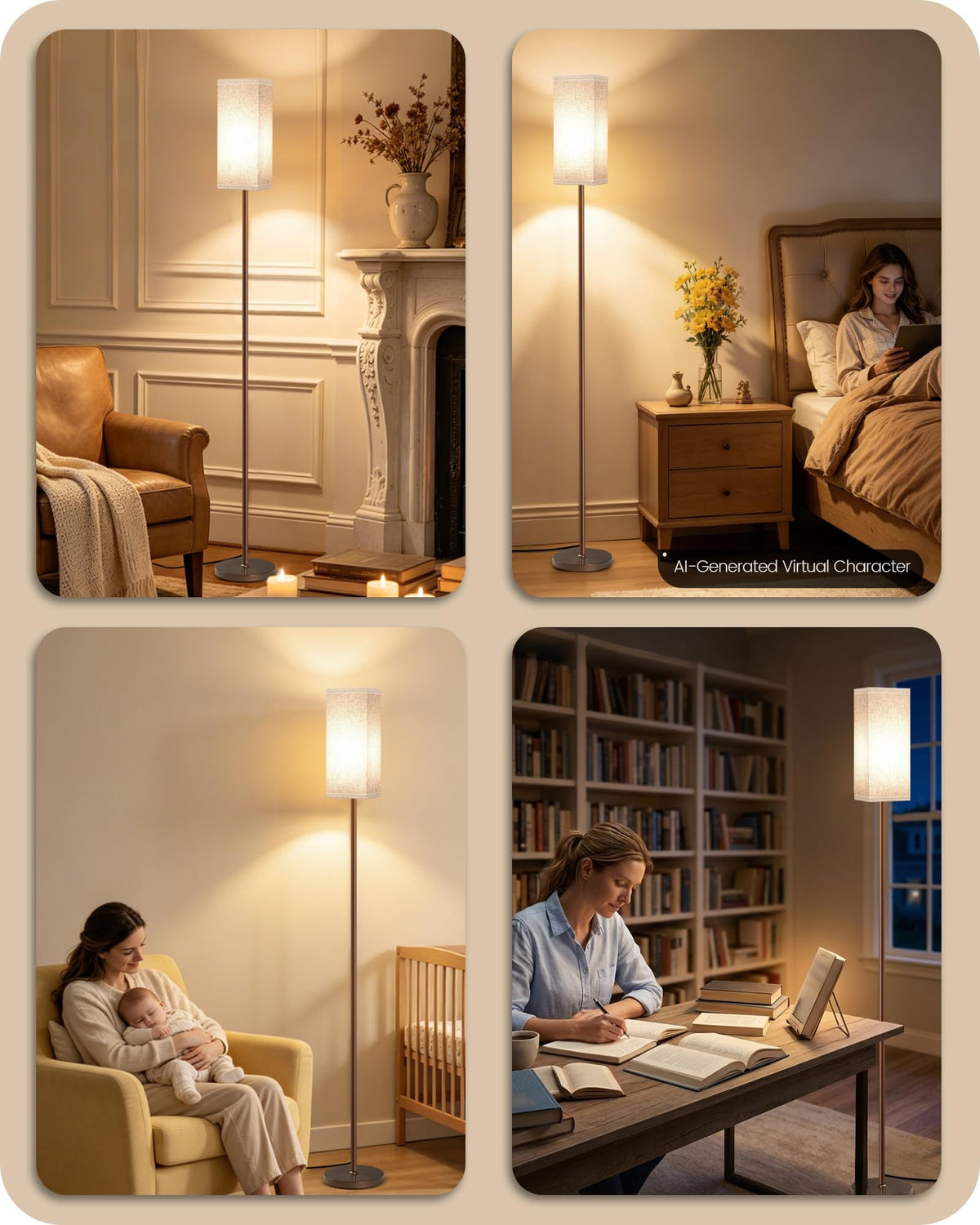 64.6" Floor Lamp (1Pack Beige + Brown)