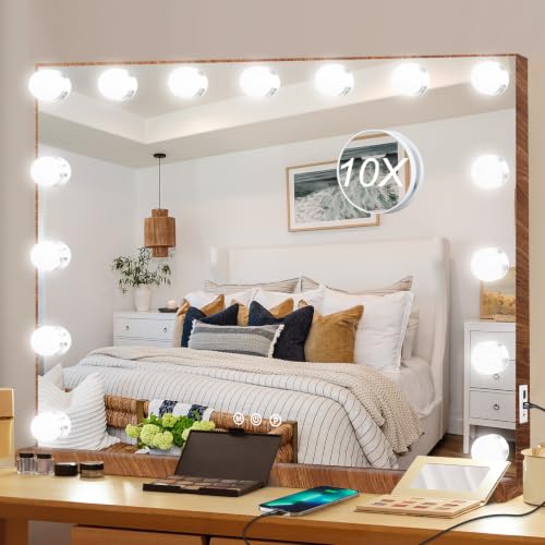 Vanity Mirror with Lights (Wood Grain / 23"L x 18"W)